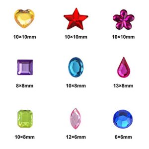 JPSOR 900pcs Craft Gemstone Acrylic Flatback Rhinestones Jewels for Crafting Embellishments Gems, 9 Shapes, 6-13mm