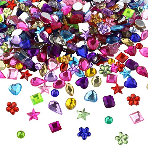 JPSOR 900pcs Craft Gemstone Acrylic Flatback Rhinestones Jewels for Crafting Embellishments Gems, 9 Shapes, 6-13mm