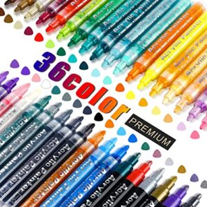 fumile acrylic paint pens,36 colors paint marker pen set ideal for rock wood, metal, plastic, glass, canvas, ceramic，easter egg and more painting, bright color, low odor, easy to ink, convenient diy.