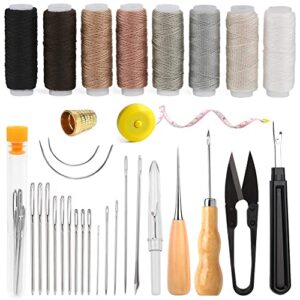 upholstery repair sewing kit heavy duty sewing kit with sewing awl, seam ripper, hand sewing stitching needles, sewing thread, leather craft tool kit for shoes sofa tent carpet leather craft diy