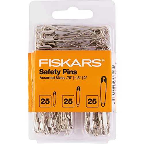 Fiskars Safety Pins, Safety Pins Assorted 3-Size for Sewing Accessories and Supplies, 75 Count