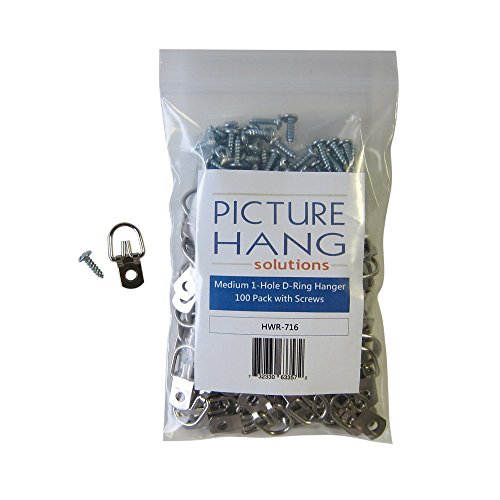 D Ring Picture Hangers with Screws - 100 Pack - Bulk D Rings - Pro Quality d-Rings - Picture Hang Solutions