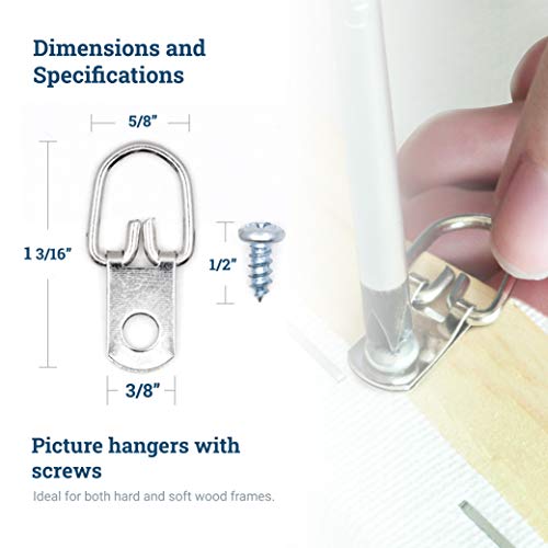 D Ring Picture Hangers with Screws - 100 Pack - Bulk D Rings - Pro Quality d-Rings - Picture Hang Solutions