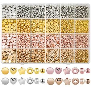 2160 pieces gold spacer beads set, assorted bracelet beads round beads star beads gold beads for bracelet jewelry making(gold, sliver, rose gold, kc gold)