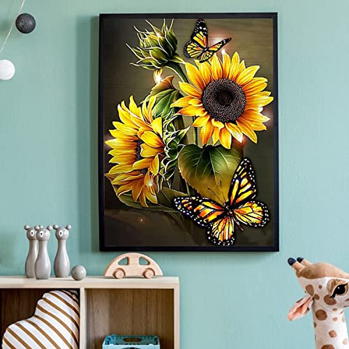 DKHDBD Diamond Painting Kits for Adults, 12x16 Inch DIY Paint by Numbers for Adults Beginner, DIY Full Drill Diamond Dots Paintings Picture Arts Craft for Home Wall Art Decor (Yellow Butterfly)