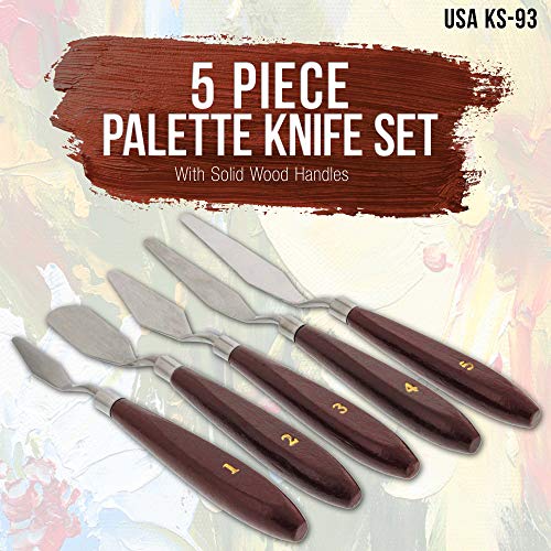 U.S. Art Supply 5-Piece Stainless Steel Palette Knife Set - Flexible Spatula Painting Knives for Color Mixing, Spreading, Applying Oil & Acrylic Paint on Canvases, Cake Icing, 3D Printer Removal Tool