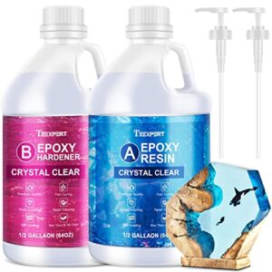 teexpert crystal clear epoxy resin kit 1 gallon self-leveling coating and casting resin, high-gloss & bubbles free resin and hardener kit for diy art, jewelry, table top, molds, wood 1:1 ratio