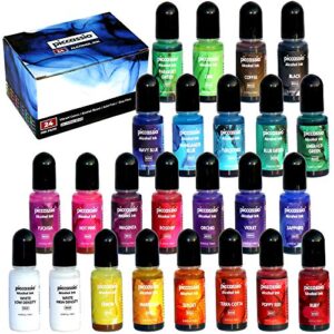 alcohol ink set – 24 highly saturated alcohol inks – acid-free, fast-drying and permanent alcohol-based inks – versatile alcohol ink for epoxy resin, tumblers, fluid art painting, glass, metal etc.
