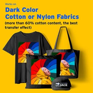 Printers Jack Iron-On Heat Transfer Paper for Dark Fabric 20 Pack 8.3x11.7" T-Shirt Transfer Paper for Inkjet Printer Wash Durable, Long Lasting Transfer, No Cracking