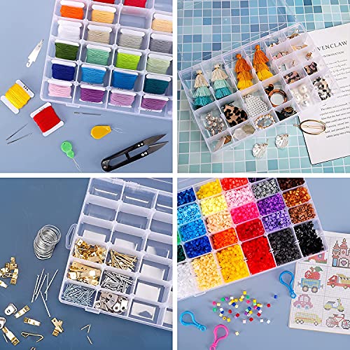 UOONY 3 Pack 36 Grids Plastic Organizer Box Craft Storage with Adjustable Dividers, Bead Organizer Container for Earrings Fishing Tackles Crafts Jewelry Thread with 400pcs Label Stickers