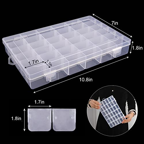 UOONY 3 Pack 36 Grids Plastic Organizer Box Craft Storage with Adjustable Dividers, Bead Organizer Container for Earrings Fishing Tackles Crafts Jewelry Thread with 400pcs Label Stickers