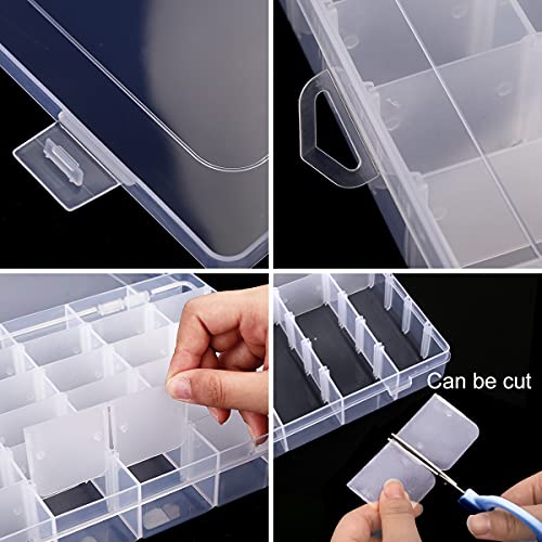 UOONY 3 Pack 36 Grids Plastic Organizer Box Craft Storage with Adjustable Dividers, Bead Organizer Container for Earrings Fishing Tackles Crafts Jewelry Thread with 400pcs Label Stickers