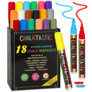CHALK MARKERS By FANTASTIC ChalkTastic MEGA 18 Pack, BEST for Kids Art, Menu Board Bistro Boards - Glass & Window Paint Marker Pens - Reversible 6mm Fine or Chisel Tip