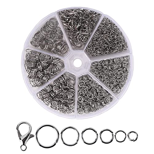 Mr. Pen- Open Jump Rings, Silver, 1014 pcs, 6 Sizes Open Jump Rings for Jewelry Making, Silver Jump Rings and Lobster Clasps, Jewelry Jump Rings Silver, O Rings for Jewelry Making