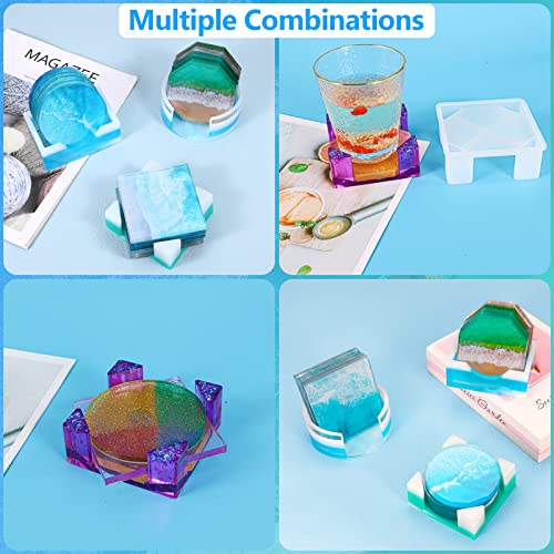 18 Pieces Resin Coaster Molds, Coaster Molds for Epoxy Resin with Storage Box Mold for DIY Art Craft Cup Mats