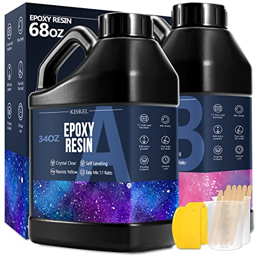 Epoxy Resin 68OZ - Crystal Clear Epoxy Resin Kit - No Yellowing No Bubble Art Resin Casting Resin for Art Crafts, Jewelry Making, Wood & Resin Molds(34OZ x 2)