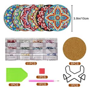 ASIPHITU Diamond Painting Coasters with Holder 6 Pcs Diamond Art Kits DIY Mandala Coasters Diamond Painting Kits Arts and Crafts for Adults, Beginners & Kids