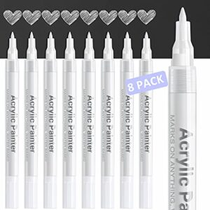 white paint pen acrylic marker: 8 pack 0.7mm white paint marker for metal, art, wood, black paper, plastic, ceramic, metallic, rock painting, drawing, extra fine point, ideal for artist & students