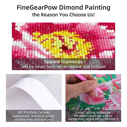 FineGearPow 4 Pack 5D Diamond Painting Kits for Adults, DIY Diamond Art for Adults, Full Drill Crystal Art for Home Wall Decor Diamond Dots, 11.8" x 11.8" / 15.7" (Peacock Elephant Trees Night)