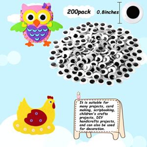 200 Pieces Wiggle Eyes Self Adhesive Black White Googly Eyes for DIY Crafts Decoration (20mm)