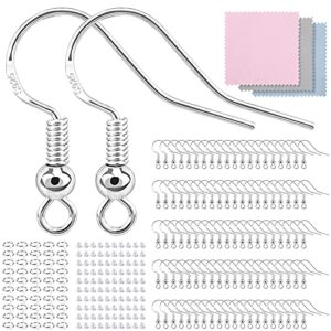 100 pcs/50 pairs earring hooks, 925 sterling silver hypoallergenic earring hooks for jewelry making, 300 pcs upgraded earring making kit, earring making supplies with earring backs and jump rings