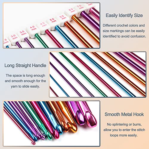 Coopay Long Crochet Hook Set, 11pcs Tunisian Crochet Hooks Multicolor Afghan Crochet Needles for Crocheting, 2mm(B)-8mm(L), Great Knitting & Crochet Supplies Tool Set for Beginner, Crocheter & Knitter