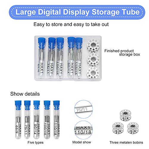 100PCS Sewing Machine Needles, Universal Sewing Machine Needle for Singer, Brother, Janome, Varmax, Needles for Sewing Machine with Sizes HAX1 65/9, 75/11, 90/14, 100/16, 110/18