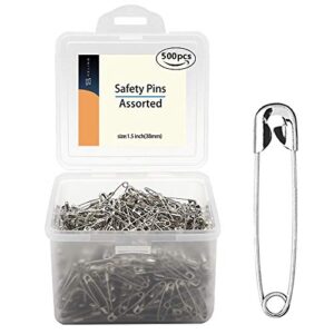 500 pack safety pin,1.5inch/38mm safety pins bulk,safety pin size 2,small safety pins with a convenient box,safety pins for clothes home office