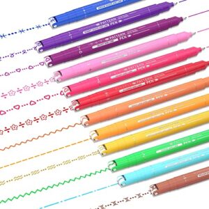 aoroki 12 colored curve highlighter pen set, 10 different shapes dual tip markers cool pens for journal planner scrapbook art office school supplies for kids adults journaling drawing note taking