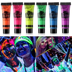 garyob glow in dark face body paint uv blacklight neon fluorescent 0.34oz set of 6 tubes