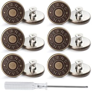 12 sets adjustable buttons for jeans, 20mm no sew instant metal buttons, removable jean buttons replacement repair kit with threads rivets and screwdriver