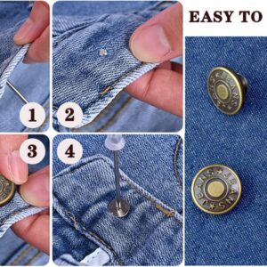 12 Sets Adjustable Buttons for Jeans, 20mm No Sew Instant Metal Buttons, Removable Jean Buttons Replacement Repair Kit with Threads Rivets and Screwdriver