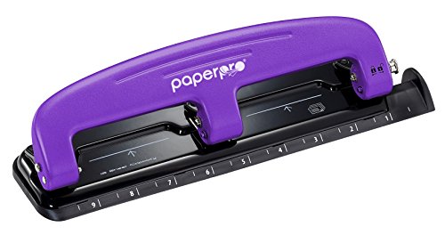 Bostitch Office EZ Squeeze Reduced Effort 3-Hole Punch, 12 Sheets, Purple (2105), 1.6" x 3" x 11"