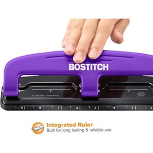 Bostitch Office EZ Squeeze Reduced Effort 3-Hole Punch, 12 Sheets, Purple (2105), 1.6" x 3" x 11"