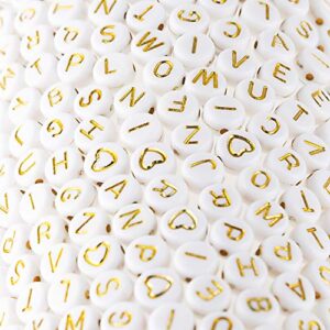 500 Pcs Acrylic Alphabet Letter Beads Gold On White Name Bracelets for Jewelry Making (goldonwhite) (goldonwhite)