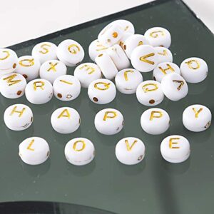 500 Pcs Acrylic Alphabet Letter Beads Gold On White Name Bracelets for Jewelry Making (goldonwhite) (goldonwhite)