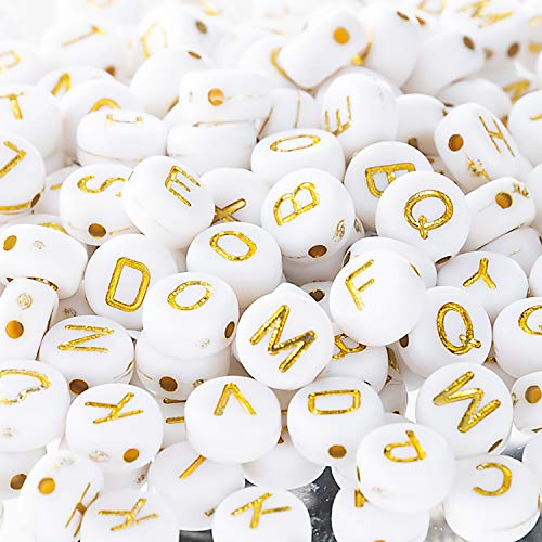 500 Pcs Acrylic Alphabet Letter Beads Gold On White Name Bracelets for Jewelry Making (goldonwhite) (goldonwhite)