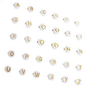 500 Pcs Acrylic Alphabet Letter Beads Gold On White Name Bracelets for Jewelry Making (goldonwhite) (goldonwhite)