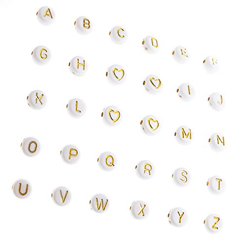 500 Pcs Acrylic Alphabet Letter Beads Gold On White Name Bracelets for Jewelry Making (goldonwhite) (goldonwhite)