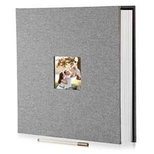henpisen large photo album self adhesive scrapbook magnetic album for 3×5 4×6 5×7 6×8 8×10 pictures 40 pages linen cover diy photo album with a metallic pen and diy sticker(grey)