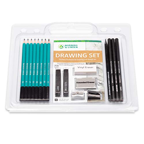 Norberg & Linden Drawing Set - Sketching and Charcoal Pencils - 100 Page Drawing Pad, Kneaded Eraser. Art Kit and Supplies for Kids, Teens and Adults