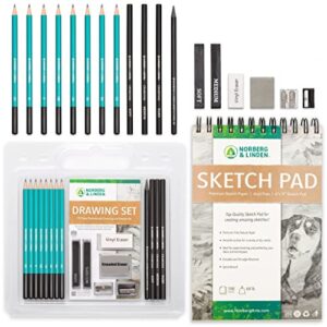 Norberg & Linden Drawing Set - Sketching and Charcoal Pencils - 100 Page Drawing Pad, Kneaded Eraser. Art Kit and Supplies for Kids, Teens and Adults