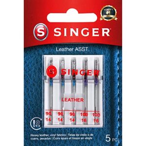 singer leather sewing machine needles, size 90/14, 100/16 – 5 count