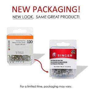 SINGER 07051 Pearlized Head Straight Pins, Size 24, 120-Count, White