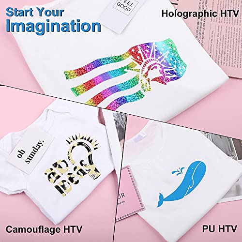 CAREGY HTV Heat Transfer Vinyl Bundle: 80 Pack 12" x 10" Iron on Vinyl for T-Shirt, 53 Assorted Colors with HTV Accessories Tweezers for All Cutter Machine or Heat Press Machine