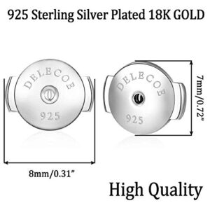 2 Paris Sterling Silver Locking Earring Backs Replacements for Diamond Studs, 18K White Gold Plated Screw Earring Backs, Secure Hypoallergenic Secure Earring Backs, No Fading Comfort Earring Backs