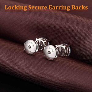 2 Paris Sterling Silver Locking Earring Backs Replacements for Diamond Studs, 18K White Gold Plated Screw Earring Backs, Secure Hypoallergenic Secure Earring Backs, No Fading Comfort Earring Backs