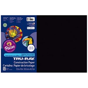 tru-ray® construction paper, 50% recycled, 12″ x 18″, black, pack of 50