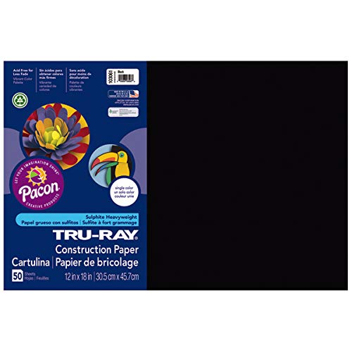 Tru-Ray® Construction Paper, 50% Recycled, 12" x 18", Black, Pack of 50