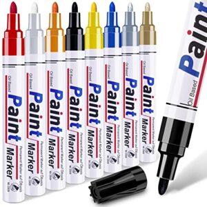 8 colors paint pens paint markers – permanent oil based paint markers for metal wood, paint pens for fabric paint ceramic plastic canvas rock painting glass tire, waterproof craft supplies for adults